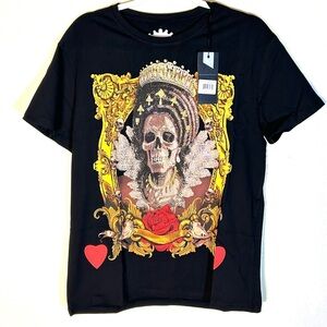 Heads Or Tails Rhinestone Graphic Skull Portrait Tee T-shirt Black Size L